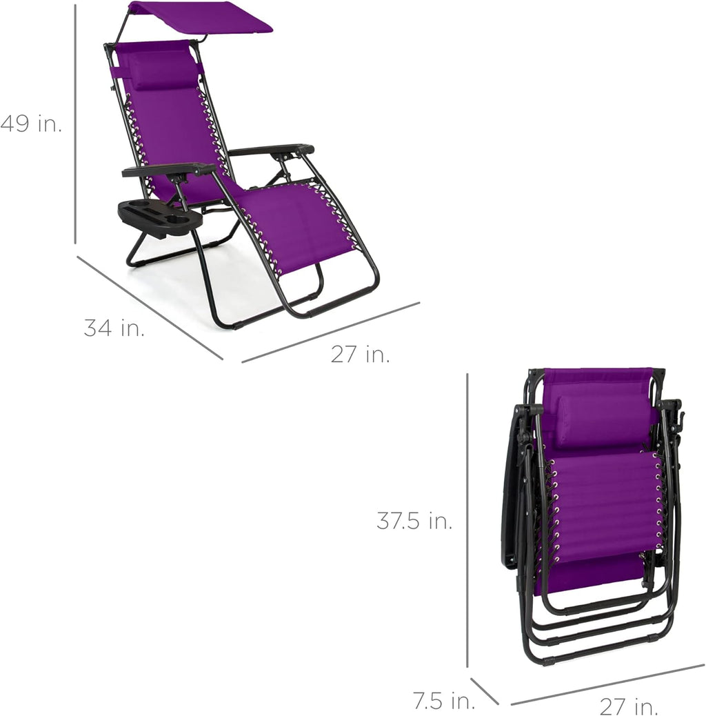 Best Choice Products Folding Zero Gravity Outdoor Recliner Patio Lounge Chair w/Adjustable Canopy Shade, Headrest, Side Accessory Tray, Textilene Mesh - Peacock Blue wourant