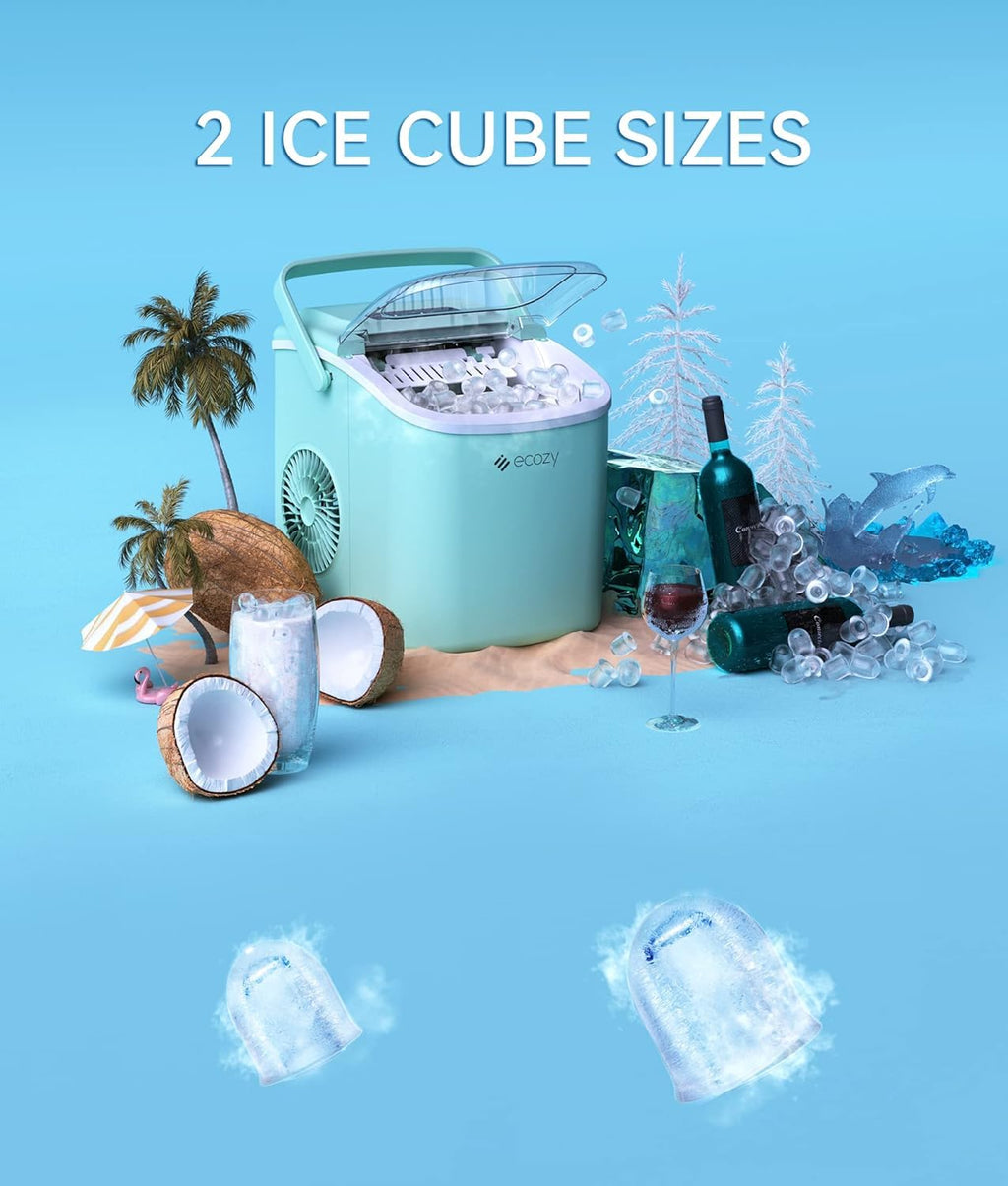 ecozy Portable Ice Maker Countertop, 9 Cubes Ready in 6 Mins, 26 lbs in 24 Hours, Self-Cleaning Machine wourant