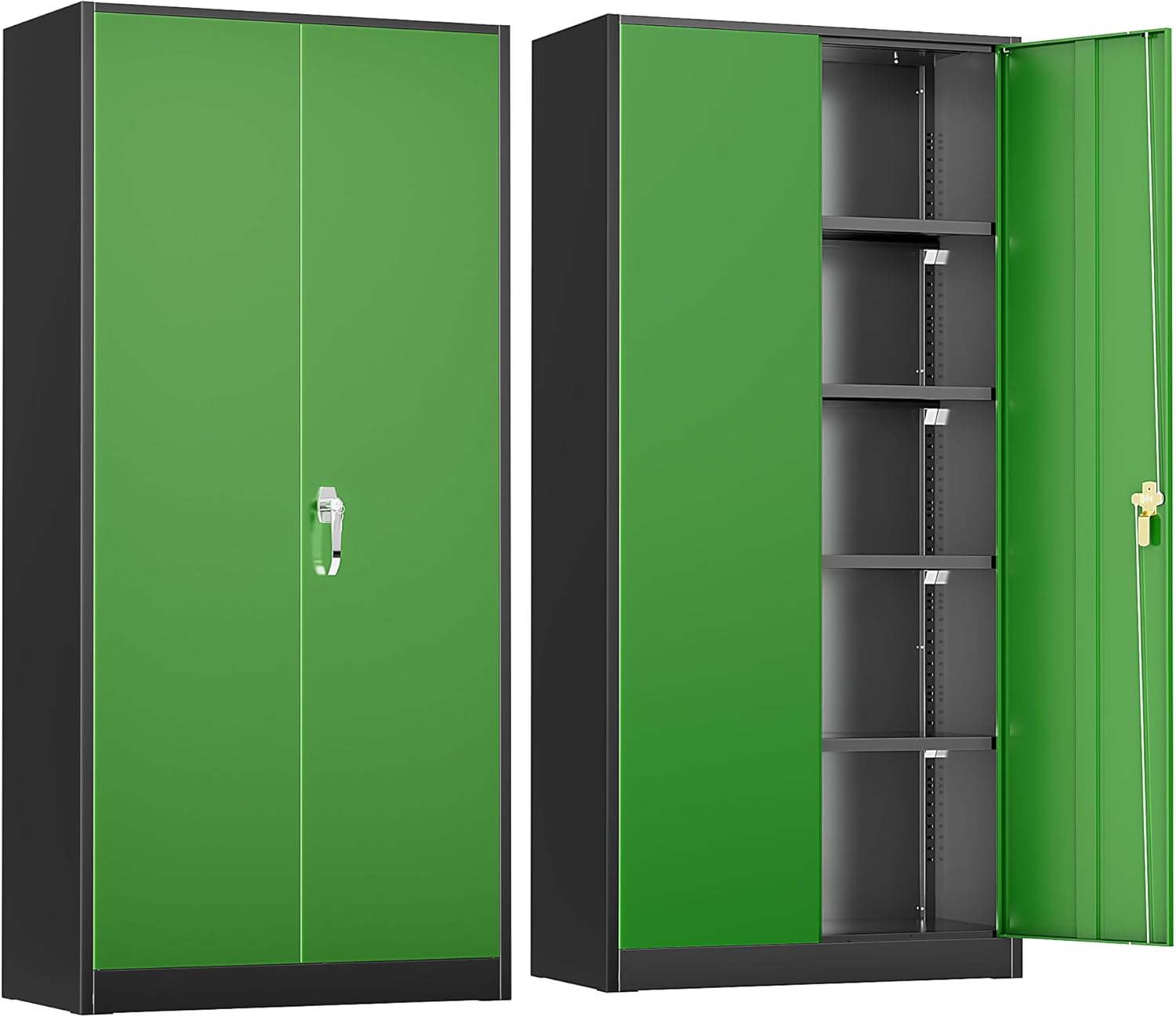 Greenvelly Metal Storage Cabinet, 72" Black Locking Metal Cabinet with 2 Doors and 4 Adjustable Shelves, Lockable Garage Storage Cabinets for Home Office, Garage, Kitchen, Living Room wourant