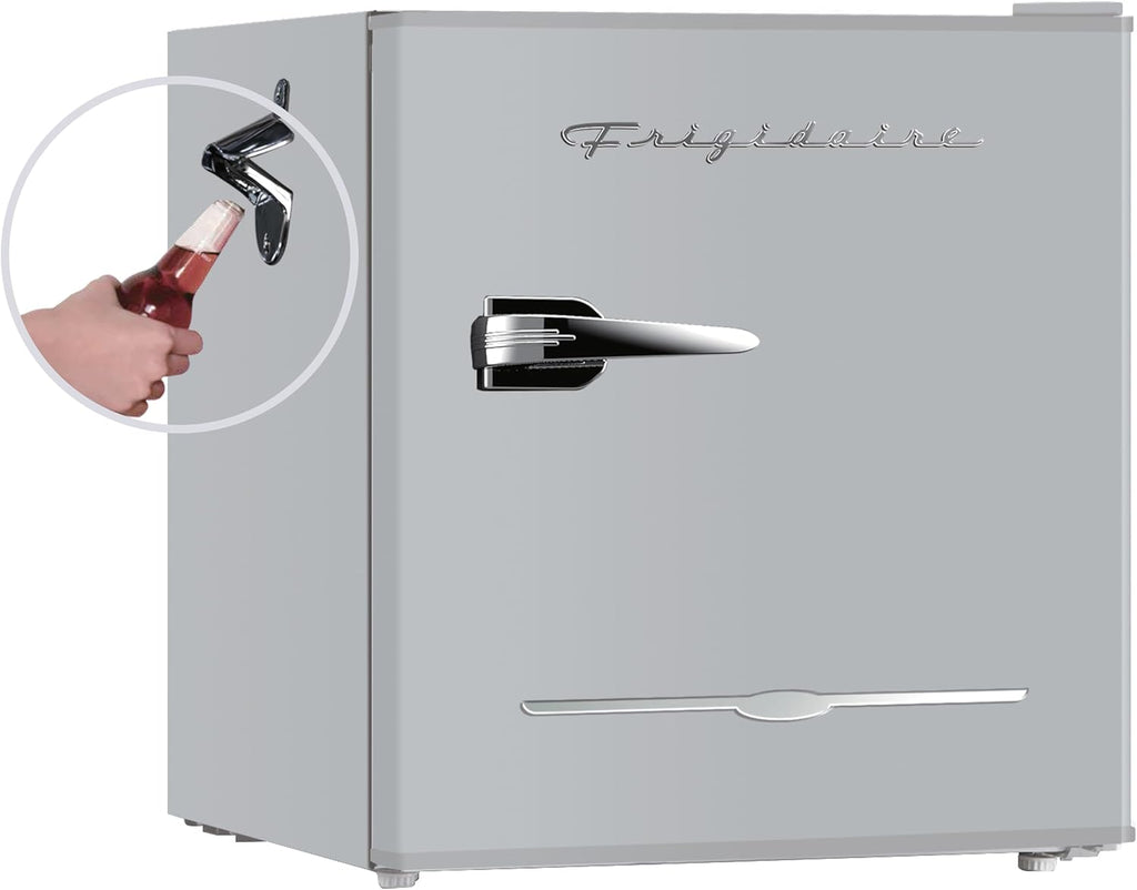 Frigidaire EFR176 Retro Compact Fridge with Chiller Mini Refrigerator with Built-in Bottle Opener for Office, Bedroom, Dorm Room or Cabin, 1.6 cu ft 16" D x 18" W x 18.5" H, Moonlight wourant