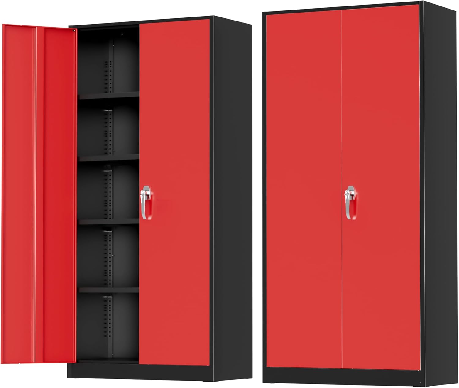 Greenvelly Metal Storage Cabinet, 72" Black Locking Metal Cabinet with 2 Doors and 4 Adjustable Shelves, Lockable Garage Storage Cabinets for Home Office, Garage, Kitchen, Living Room wourant