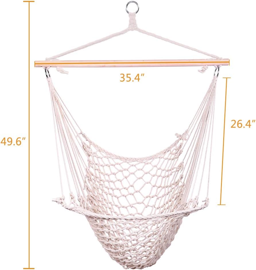 ONCLOUD Hammock Chair Hanging Rope Swing, Load Capacity Up to 550 LBS Macrame Hammock Swing Seat with Two Cushions, Hammock Seats with Portable Steel Spreader Bar for Indoor/Outdoor, Black wourant
