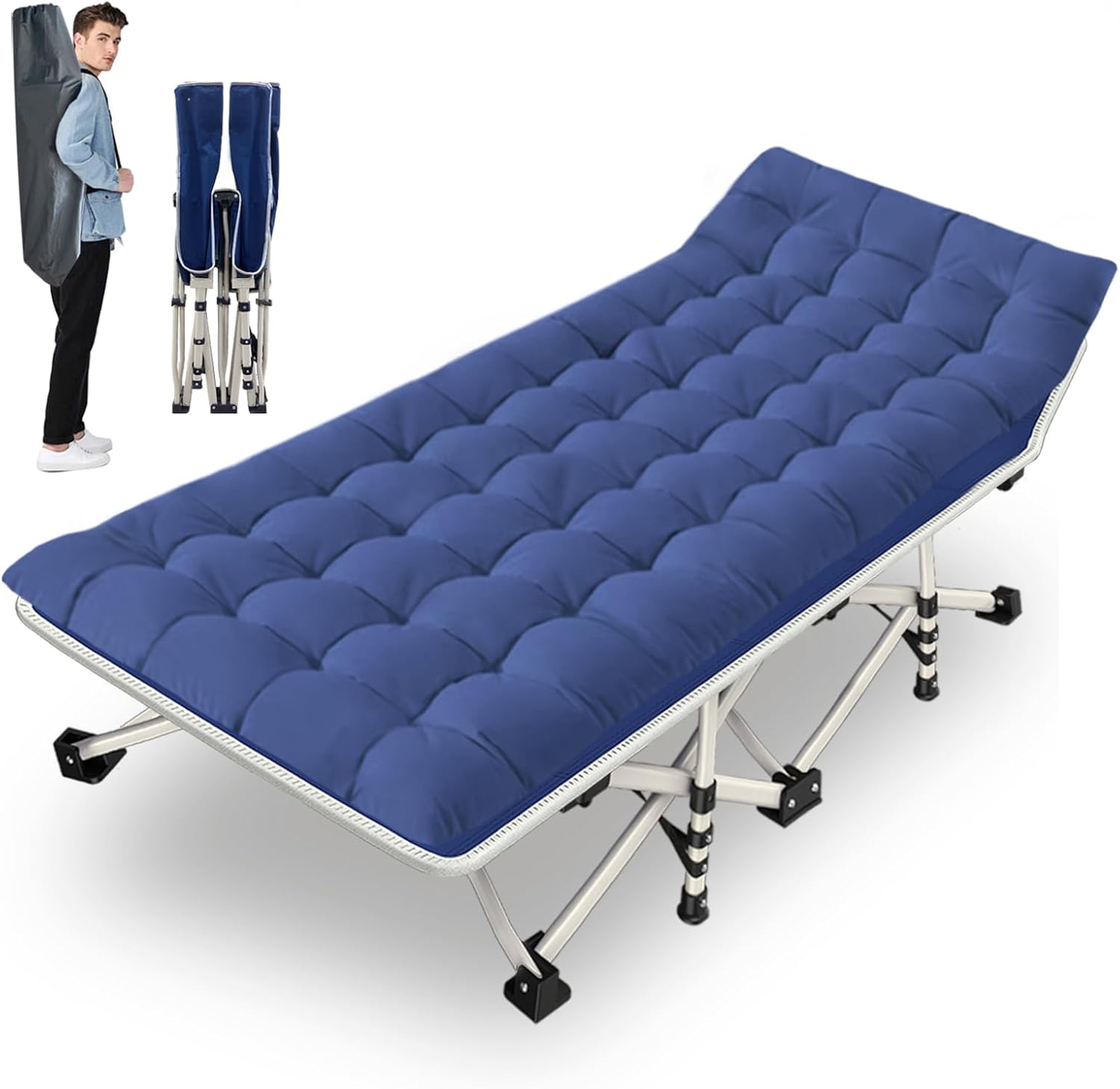 2 Pack Camping Cot with Mattress Comfortable Cot Bed Folding Cot Heavy Duty Cots for Sleeping with Carry Bag for Adults Kids Guest Bed Outdoor Indoor Home wourant
