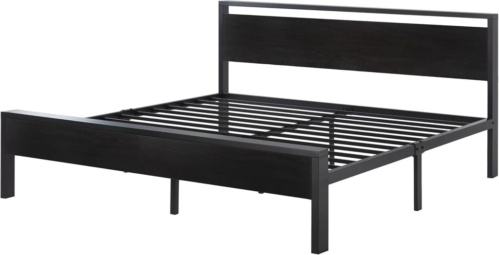 SHA CERLIN 14 Inch Full Size Metal Platform Bed Frame with Wooden Headboard and Footboard wourant
