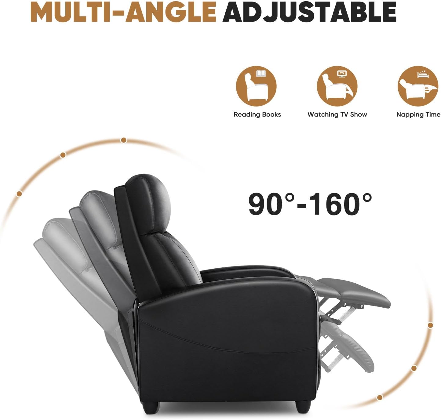 DUMOS Recliner Chair for Adults, Massage Reclining Chair for Living Room, Adjustable Home Theater Seating Single Sofa with Padded Seat Backrest and Footrest, Linen, Grey wourant