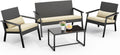 Ahomly 4-Piece Outdoor Wicker Patio Furniture Set with Deep Seating Cushions and Table for Balcony, Backyard, and Porch (Gray) wourant