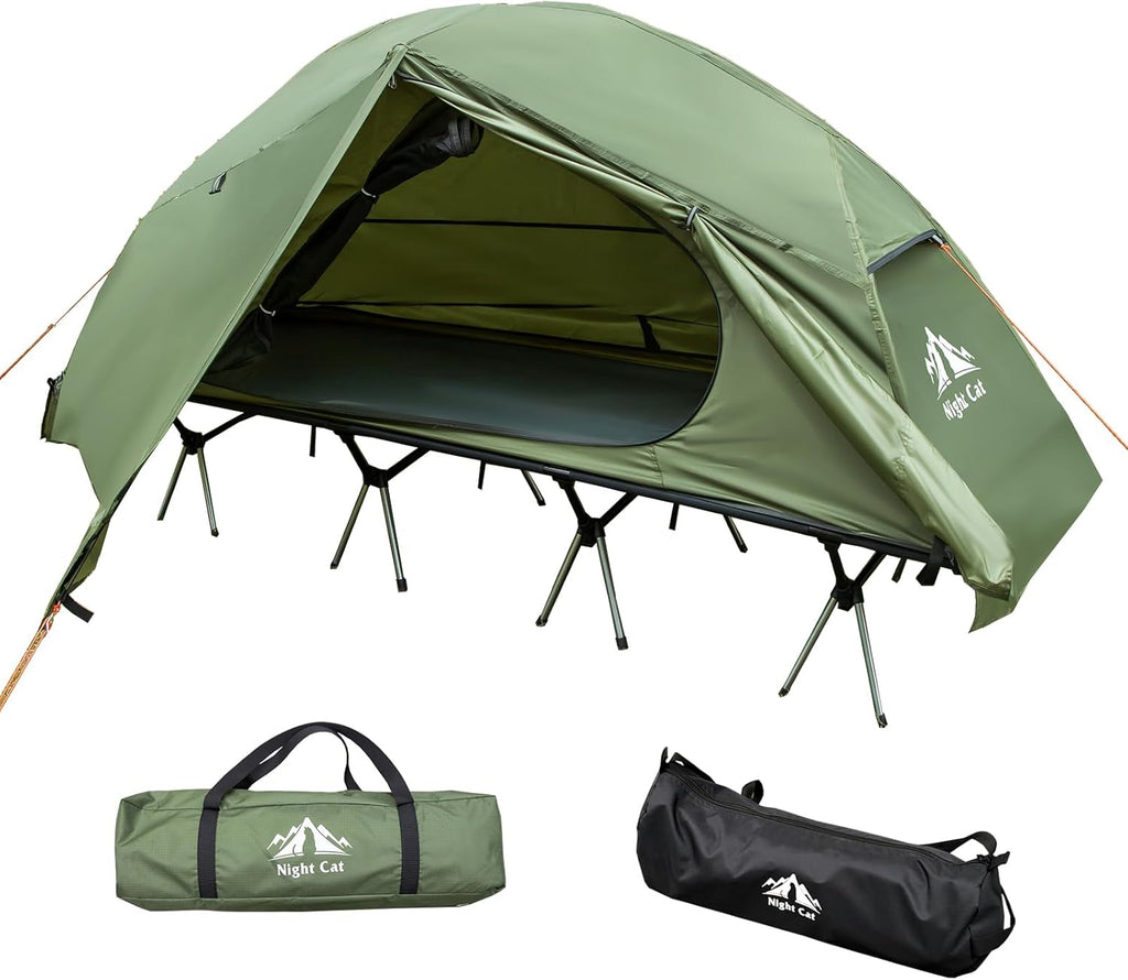 Night Cat Camping Cot Tent - Waterproof 1-Person Off-Ground Combo Cot Bed for Adults Portable Easy Set-up Tent wourant