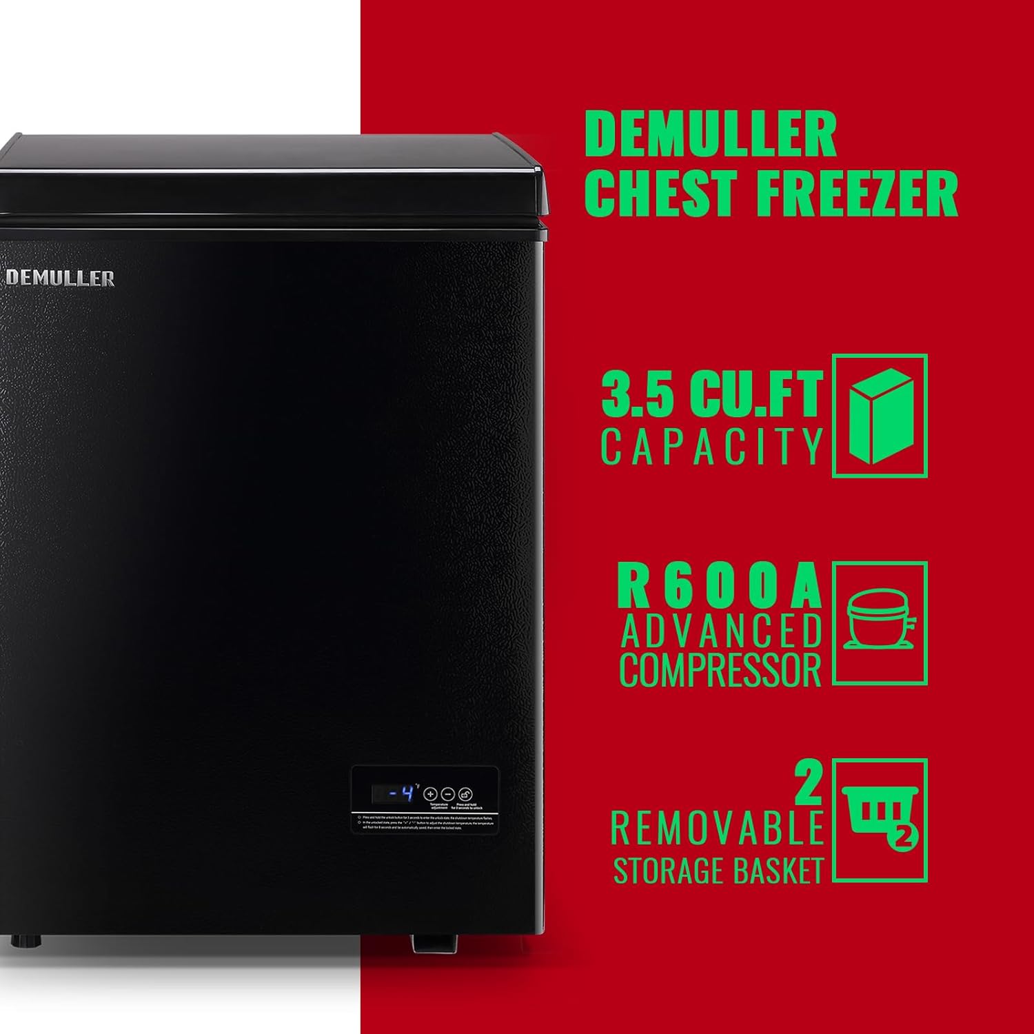 Chest Freezer 5.0Cubic Feet Deep Freezer Freestanding Freezers Removable Stainless Steel Basket wourant
