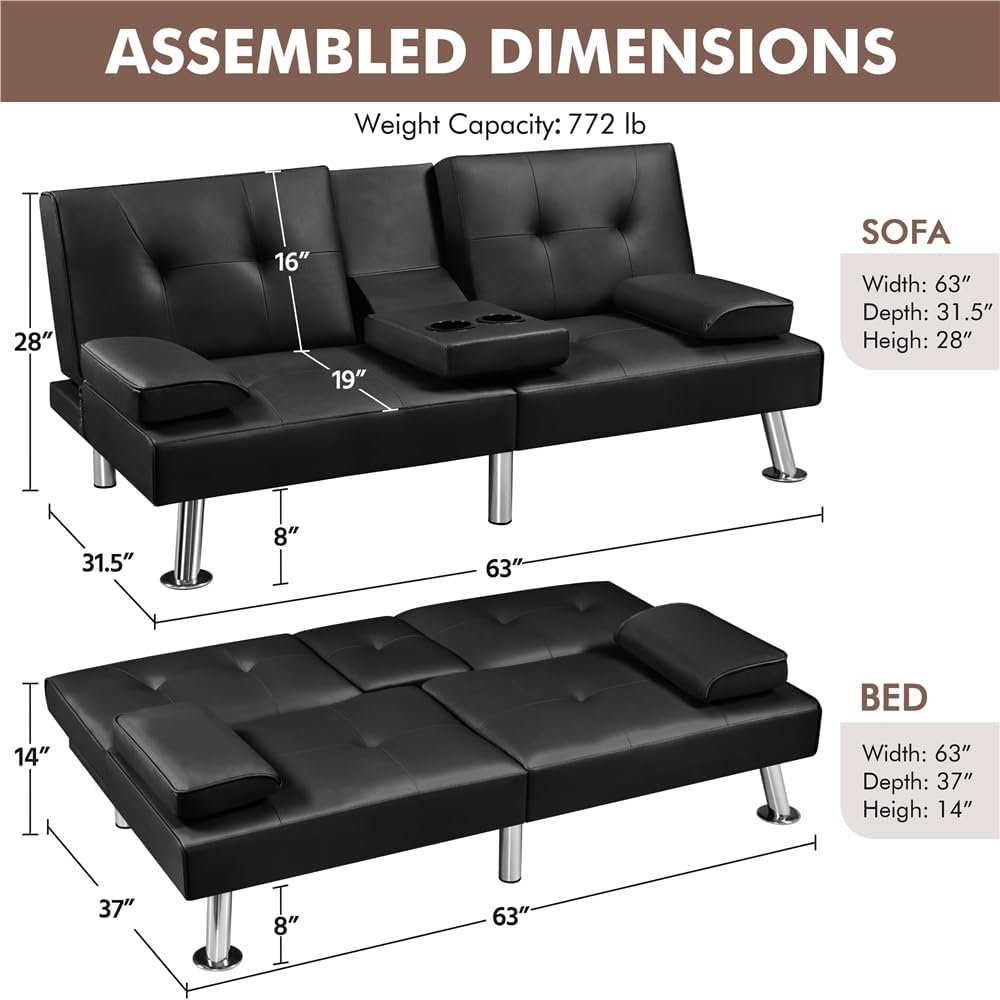 Convertible Sofa Bed Modern Imitation Leather Home Recliner Flip Double Sofa Folding Sofa Bed Guest Bed wourant