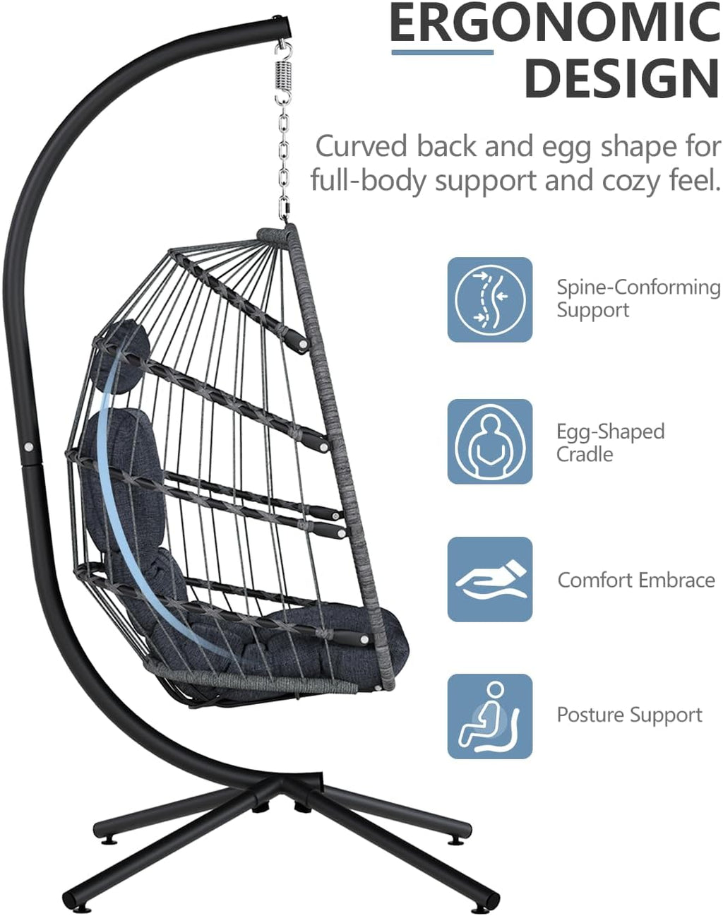 SWITTE Egg Chair Outdoor Indoor Wicker Hanging Egg Swing Chair 350lbs Capacity for Patio wourant