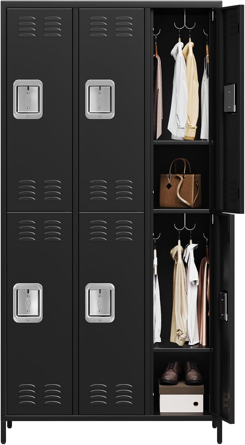 GAOMON Locker for Employees, 6 Doors Locker Cabinet with Hooks, Storage Locker for Home, Office, Gym, School, Assembly Required, Black wourant