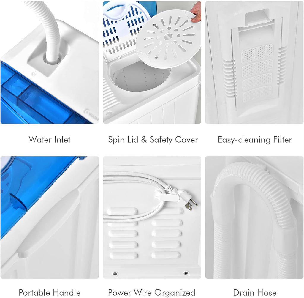 COSTWAY Double Tub 26 lb Capacity Laundry 18 lb 8 lb Spin Combo with Timer Knob Built-in Drain Pump Small Portable Washing Machine wourant