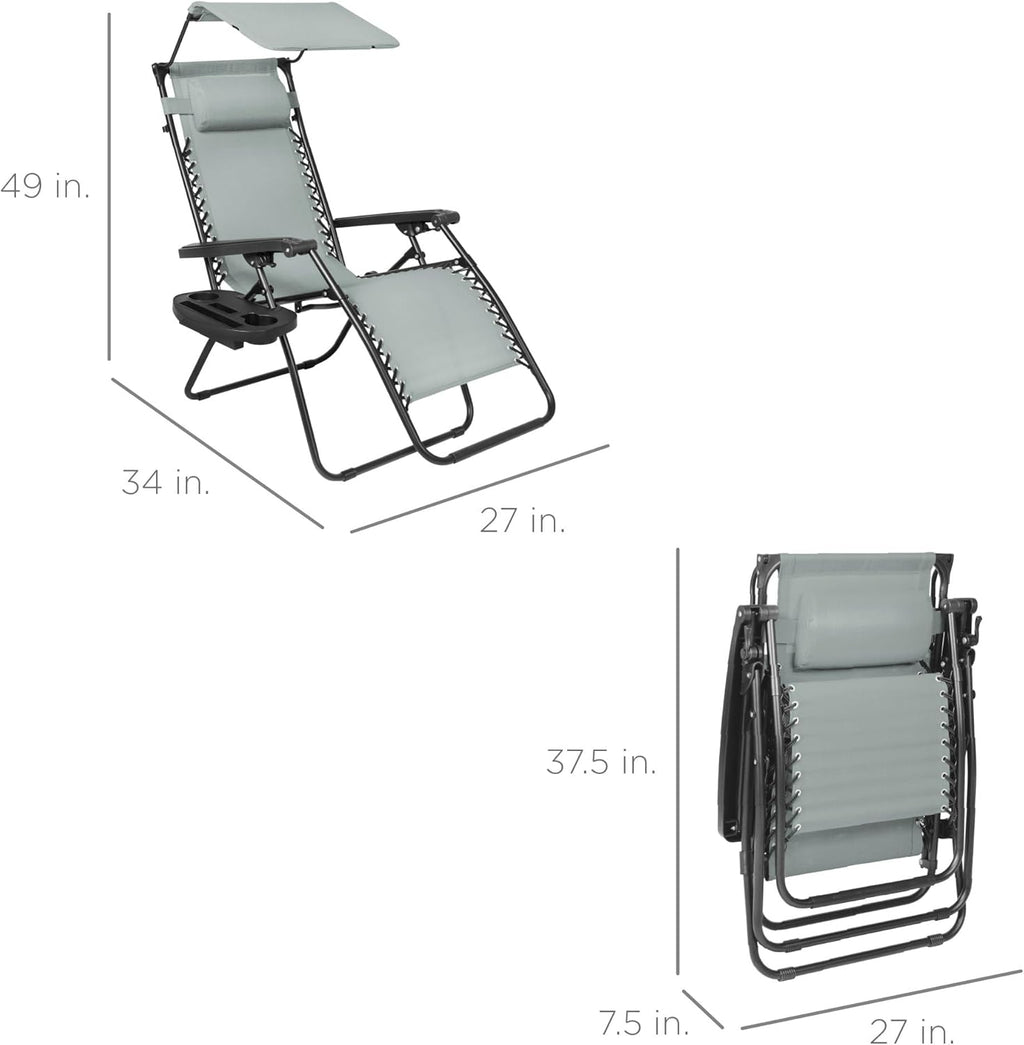Best Choice Products Folding Zero Gravity Outdoor Recliner Patio Lounge Chair w/Adjustable Canopy Shade, Headrest, Side Accessory Tray, Textilene Mesh - Peacock Blue wourant