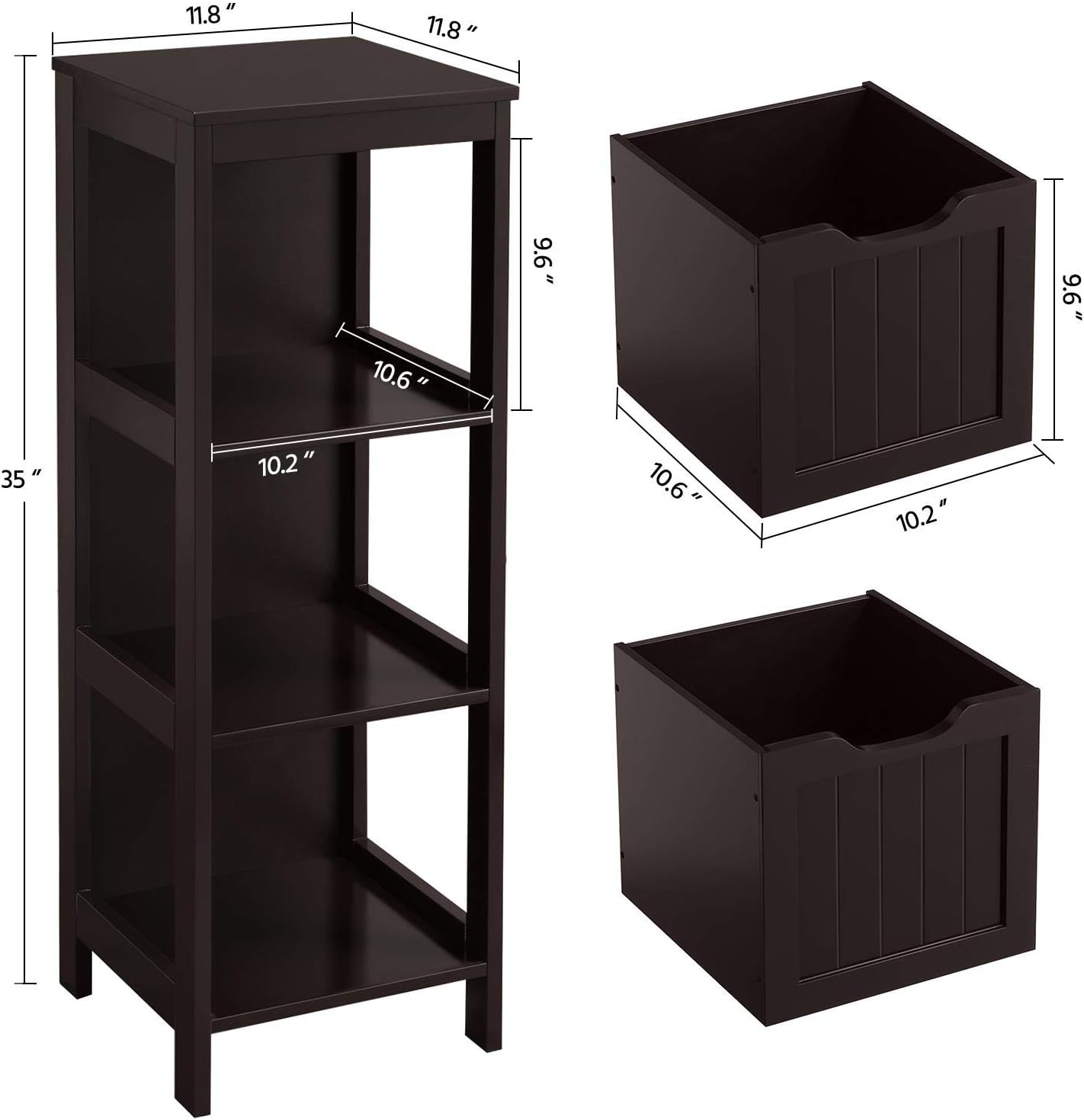 Bathroom Floor Cabinet, Wooden Storage Cabinet with 2 Drawers, Multifunctional Side Organizer Rack Stand Table wourant
