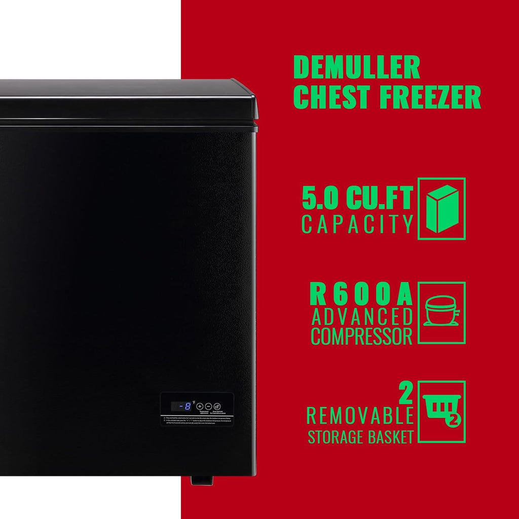 Chest Freezer 5.0Cubic Feet Deep Freezer Freestanding Freezers Removable Stainless Steel Basket wourant
