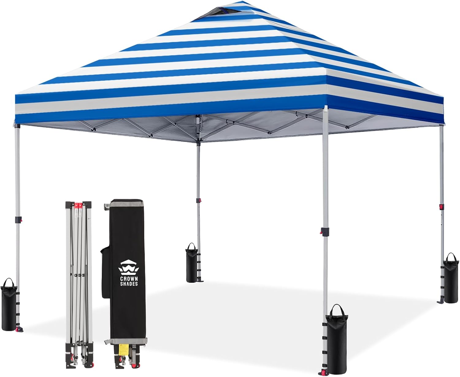 Crown Shades 10x10 Pop Up Canopy - Beach Tent with One Push Setup - Outdoor Sun Shade for Events, Parties, Camping - Gazebo with STO-N-Go Cover Bag, Silver Coated Top, 3 Height& 4 Sand Bags, Yellow woonhhop