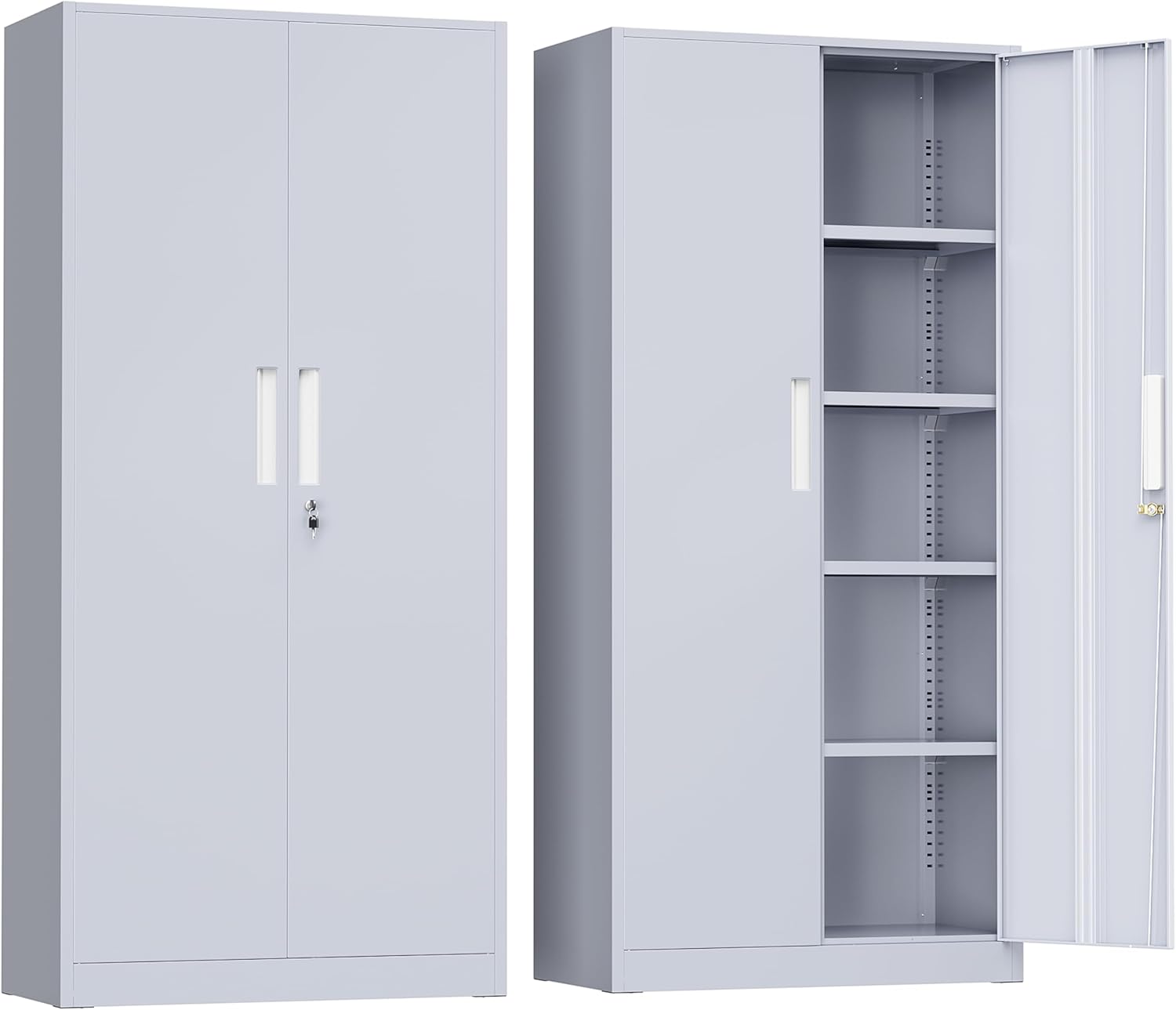 Greenvelly Metal Storage Cabinet, 72" Black Locking Metal Cabinet with 2 Doors and 4 Adjustable Shelves, Lockable Garage Storage Cabinets for Home Office, Garage, Kitchen, Living Room wourant