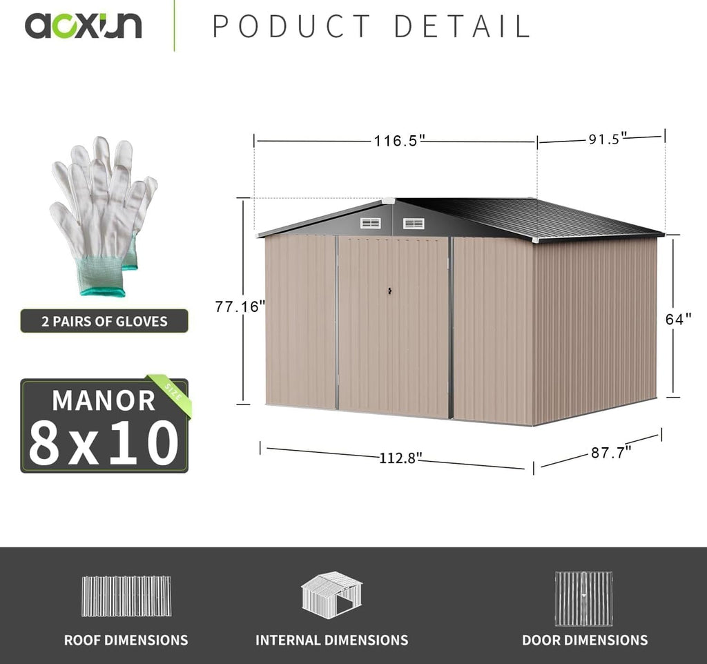 Aoxun 6.2x4 FT Shed Outdoor Storage Shed Metal Garden Shed Slooping Roof Tool Shed Bike Shed wourant