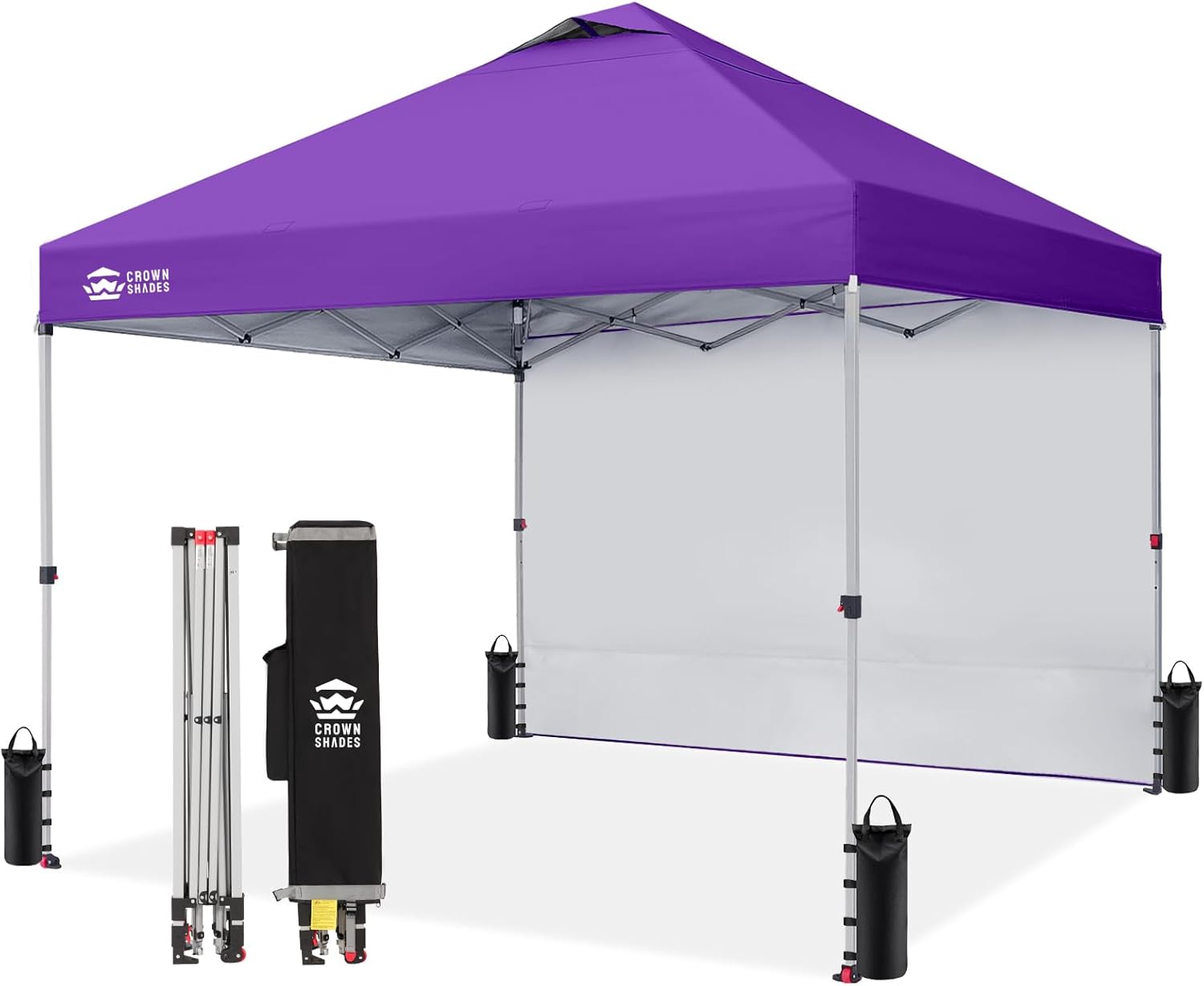 CROWN SHADES 10x10 Pop Up Canopy with 1 Side Wall - Beach Tent with One Push Setup - Outdoor Sun Shade for Events, Parties, Camping - Gazebo with STO-N-Go Cover Bag (White) woonhhop