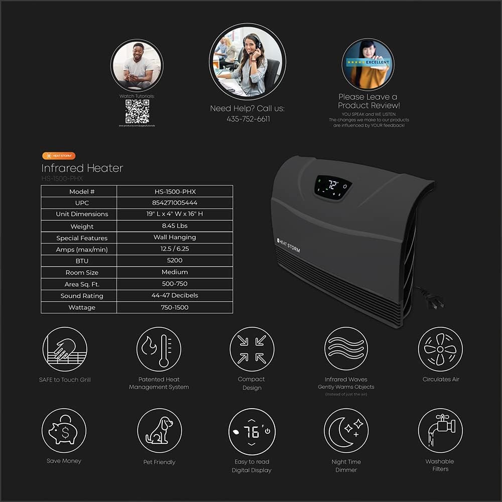 Heat Storm HS-1500-PHX-WIFI Infrared Heater, Wifi Wall Mounted wourant
