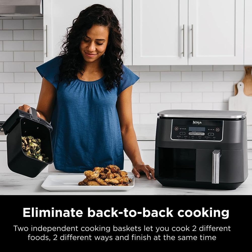 Ninja Foodi 10QT 6-in-1 DualZone Smart XL Air Fryer, 2 Independent 5QT Baskets, Smart Cook Thermometer, Match Cook, Smart Finish, Air Fry, Roast, Bake, Dehydrate, Reheat, Grey, DZ550 wourant