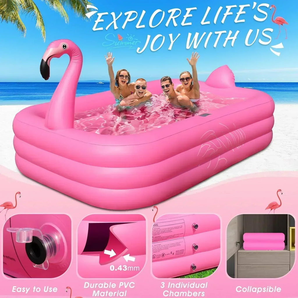 Inflatable Pool with Lights Solar Flamingo Swimming Pool for Kids Adults Inflatable Blow up Pool wourant