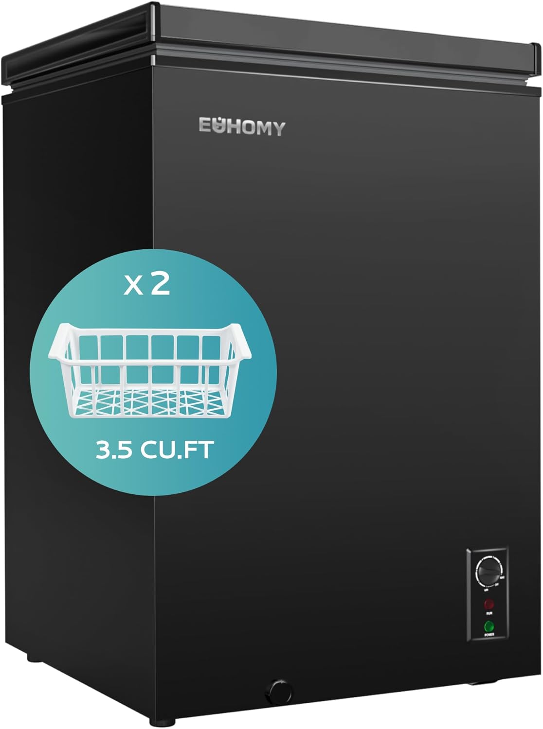 EUHOMY 3.5 Cu.Ft Chest Freezer with Removable Basket, Small Deep Freezer Adjustable 7 Thermostat, Quiet Mini Freezer Free-Standing Top Door, Energy Saving for Apartment/Garage/Basement/Dorm/Home,Black wourant