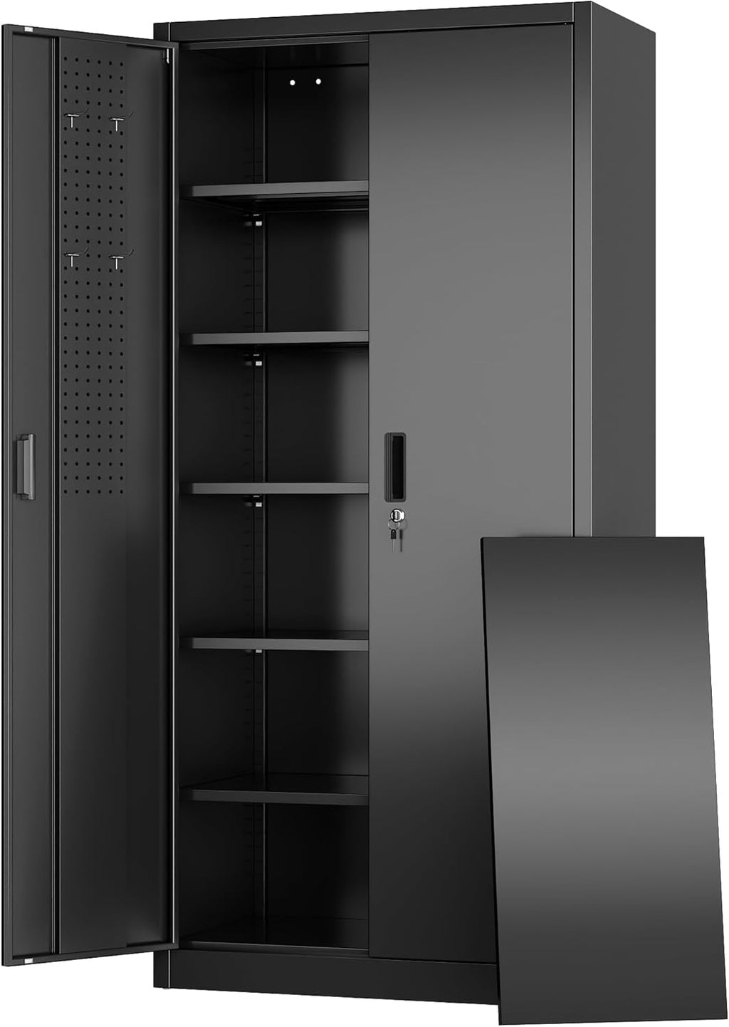 Aobabo 73''H Metal Garage Storage Cabinet with Wheels,Steel Cabinets with 2 Doors and 4 Adjustable Shelves for Home Office,Required Assembly,Black wourant