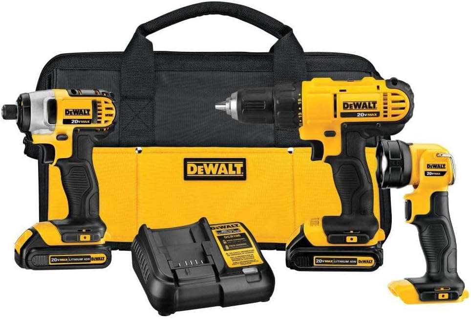 20V MAX Cordless Drill Impact Driver and LED Work Light Portable, Power Tool Combo Kit 3 Tool, 2 Batteries and Charger Included (DCK340C2) wourant