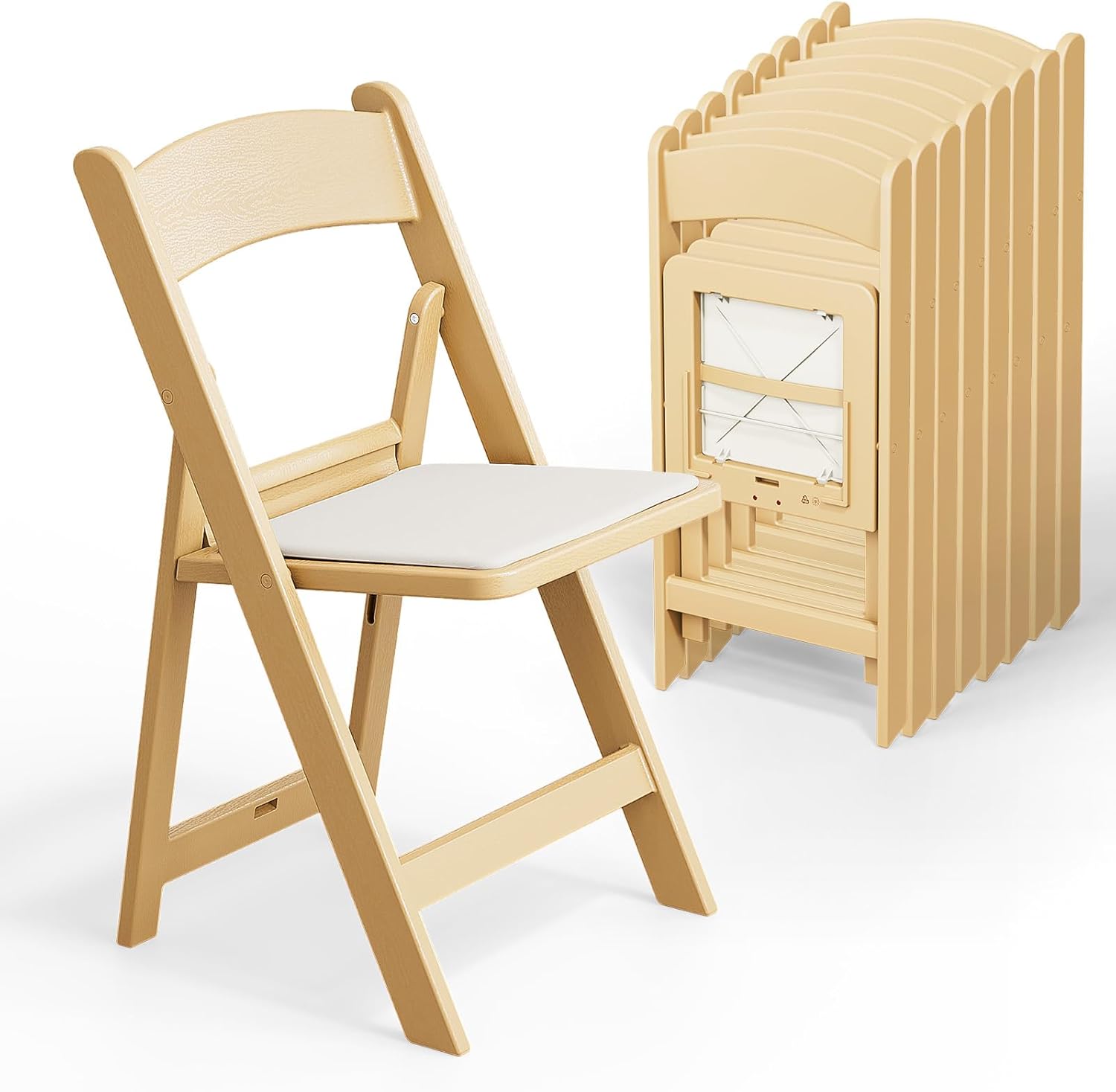 VINGLI Resin Folding Chair with Cushion Foldable Plastic Chair with Comfortable Cushioned Seat wourant