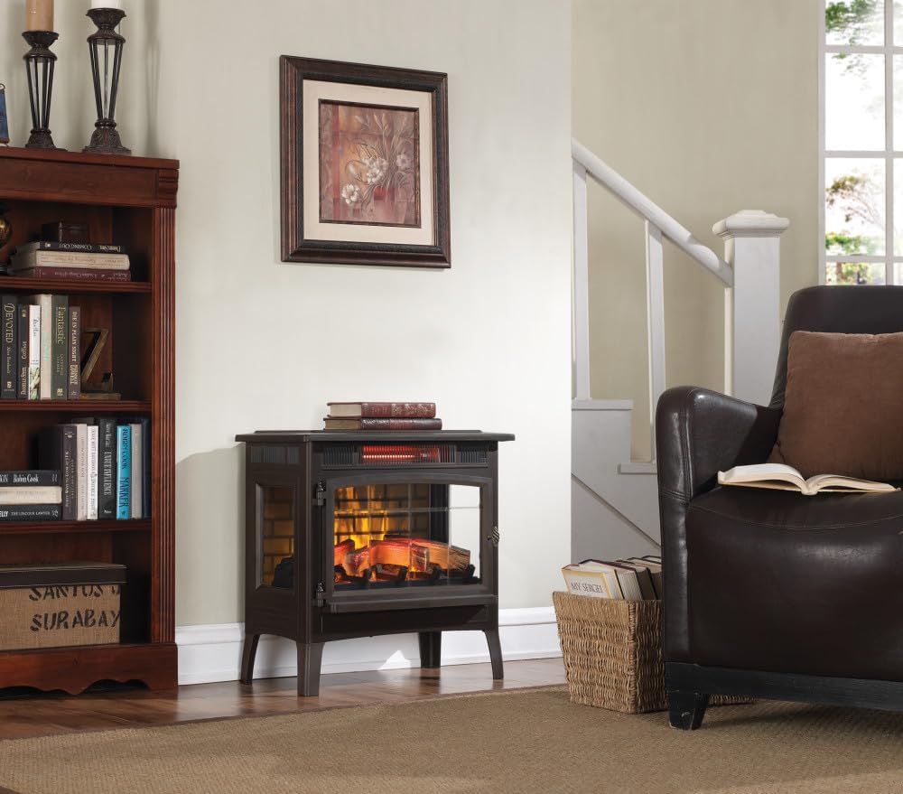 Freestanding Electric Fireplace Stove Heater with 3D Flame Effect for 1,000 Sq. Ft wourant