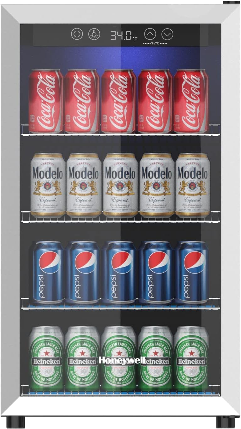 Beverage Refrigerator and Cooler, 115 Can Mini Fridge with Glass Door for Soda Beer or Wine for Office or Bar with Adjustable Removable Shelving wourant