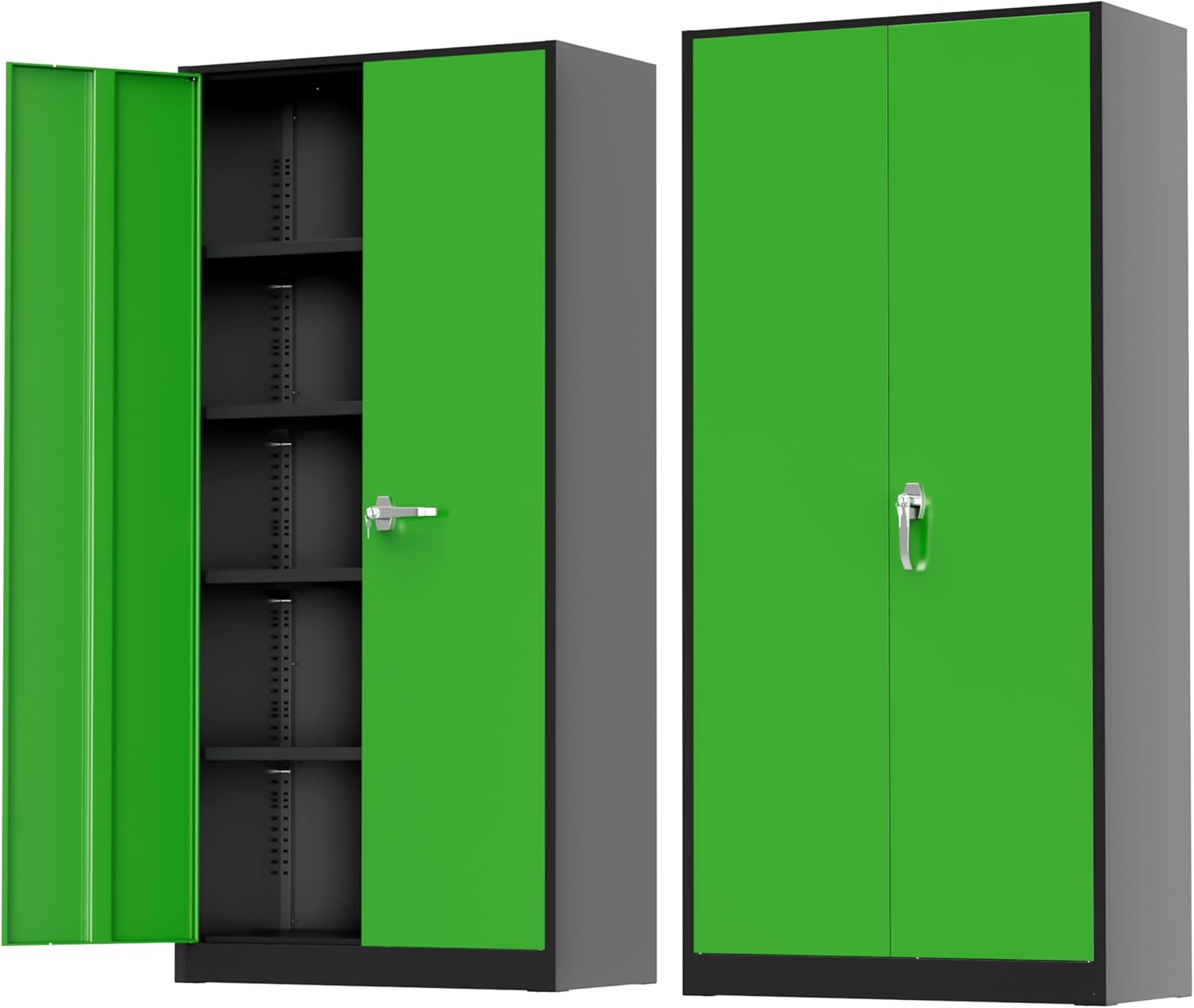 Greenvelly Metal Storage Cabinet, 72" Black Locking Metal Cabinet with 2 Doors and 4 Adjustable Shelves, Lockable Garage Storage Cabinets for Home Office, Garage, Kitchen, Living Room wourant