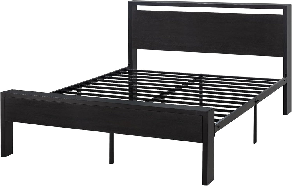 SHA CERLIN 14 Inch Full Size Metal Platform Bed Frame with Wooden Headboard and Footboard wourant