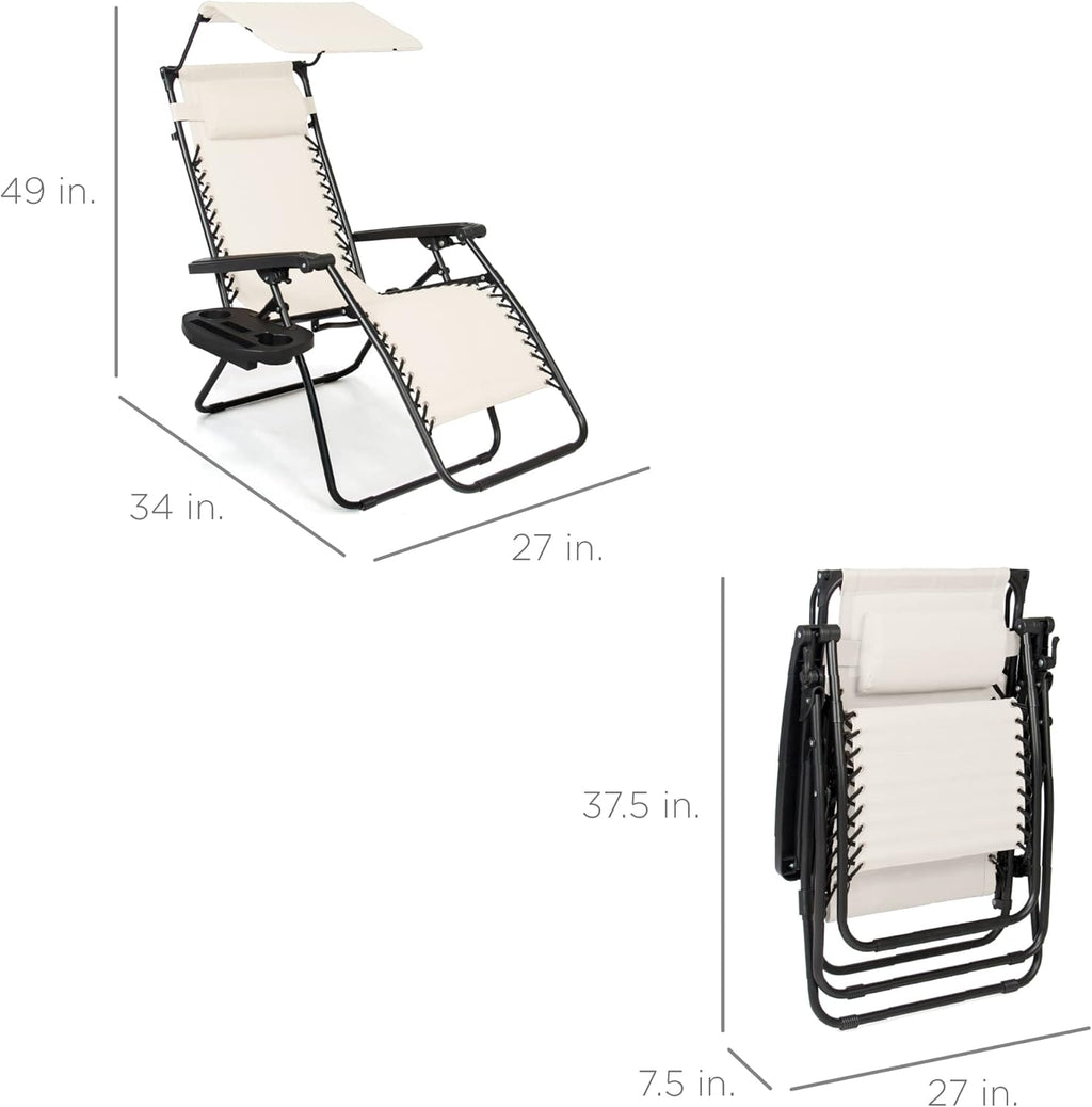 Best Choice Products Folding Zero Gravity Outdoor Recliner Patio Lounge Chair w/Adjustable Canopy Shade, Headrest, Side Accessory Tray, Textilene Mesh - Peacock Blue wourant