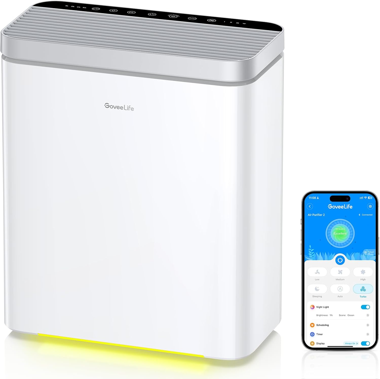 GoveeLife Smart Air Purifier for Home Large Rooms, Covers up to 1046 ft², PM2.5 Monitor, Sleep Mode, 3-in-1 Filter Air Purifier with App and Alexa Control for Pet Hair, Odors, Pollen and Smoke woonhhop