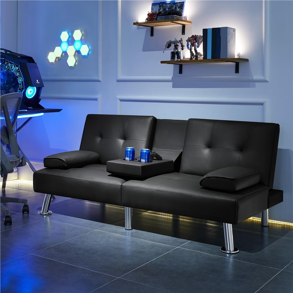 Convertible Sofa Bed Modern Imitation Leather Home Recliner Flip Double Sofa Folding Sofa Bed Guest Bed wourant