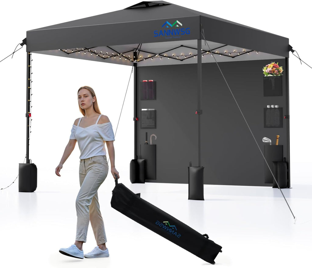 12X12 Pop Up Canopy Tent,Removable Pockets Sidewall for Extra Storage,Easy Up Canopy,Heavy Duty One Person Set Up Event Tent,Grey woonhhop
