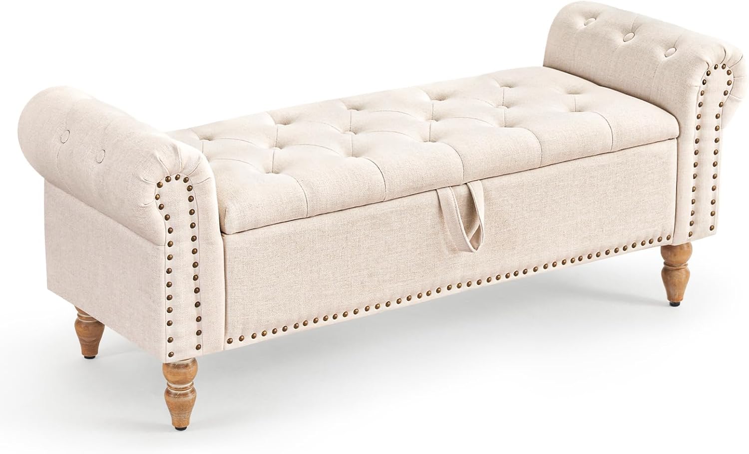 Furniliving Modern Storage Ottoman Bench, Sherpa Ottoman End of Bed Bench with Solid Wood Legs Upholstered Ottoman Benches with Storage Indoor Bench wourant
