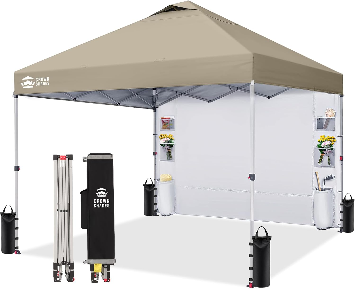 CROWN SHADES Canopy Tent 10x10 Pop Up Canopy Outdoor Shade with Pockets Sidewall, Easy Up Sun Shelter with One Person Set Up Center Lock, Portable Instant Camping Beach Canopy Tents, Purple woonhhop