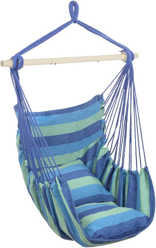 ONCLOUD Hammock Chair Hanging Rope Swing, Load Capacity Up to 550 LBS Macrame Hammock Swing Seat with Two Cushions, Hammock Seats with Portable Steel Spreader Bar for Indoor/Outdoor, Black wourant