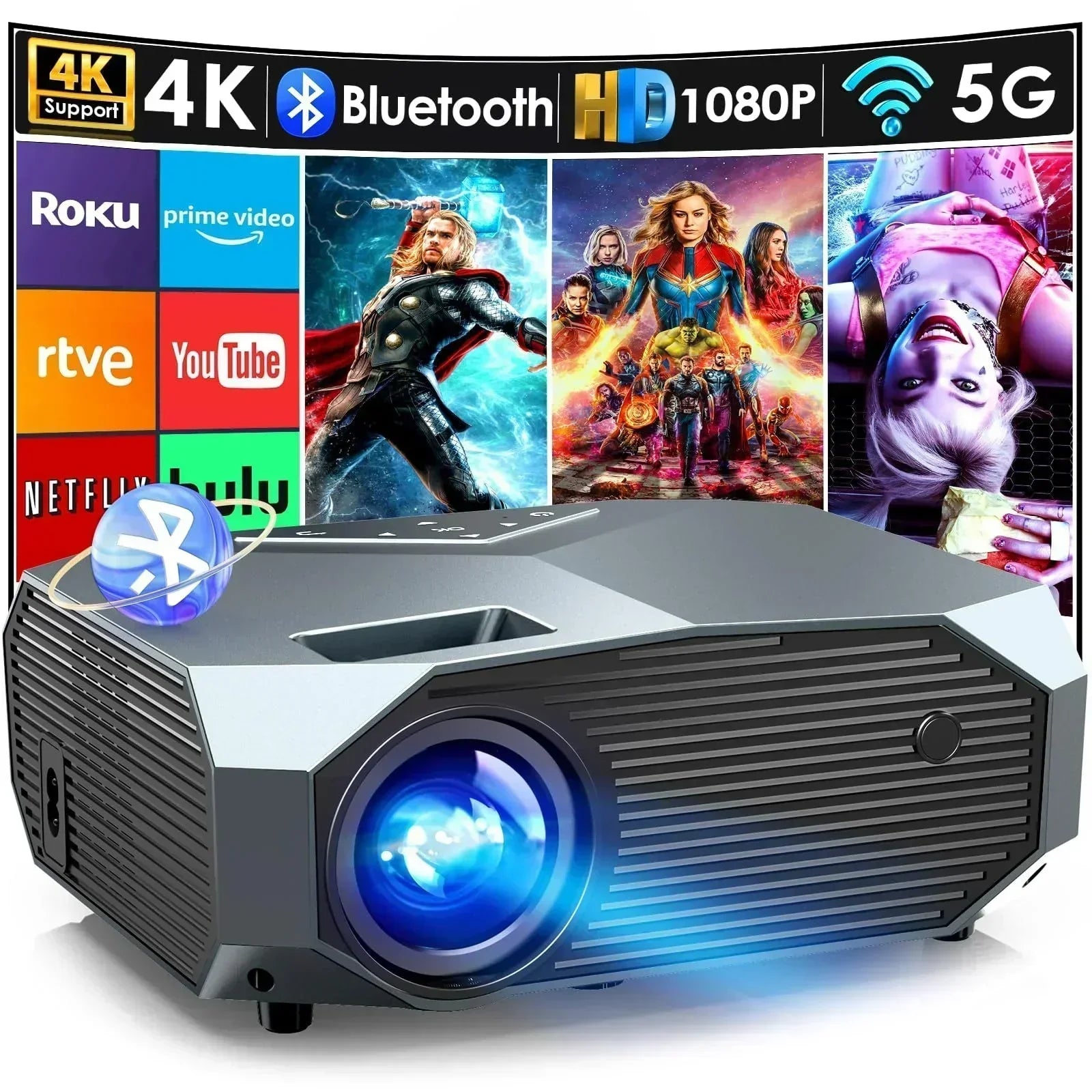 Projector with 5G WiFi and Bluetooth Native 1080P Outdoor Portable Video wourant
