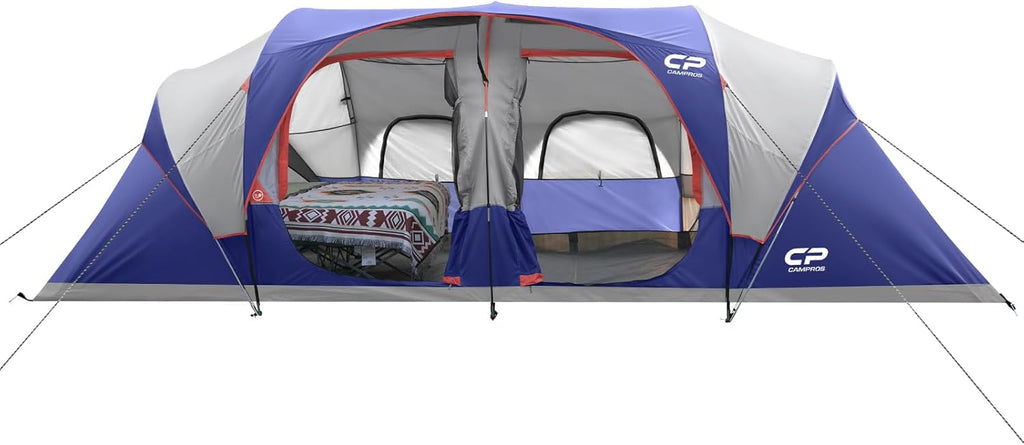 CAMPROS CP Tent 12-Person-Camping-Tents,3 Room Family Tents,Waterproof Windproof Family Tent with Top Rainfly,6 Large Mesh Windows,Double Layer,Easy Set Up, Portable with Carry Bag-20' x 9' x 72"(H) wourant