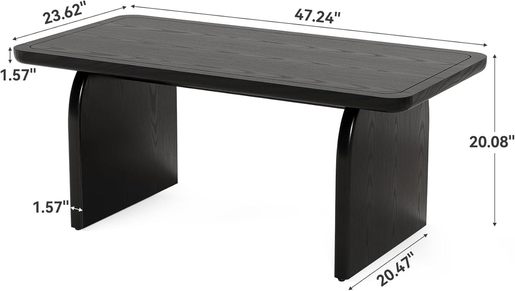 LITTLE TREE Farmhouse Coffee Table, 47 Inch Round Corner Wood Center Table, Rectangular Living Room Table, Modern Low Cocktail Tea Set wourant