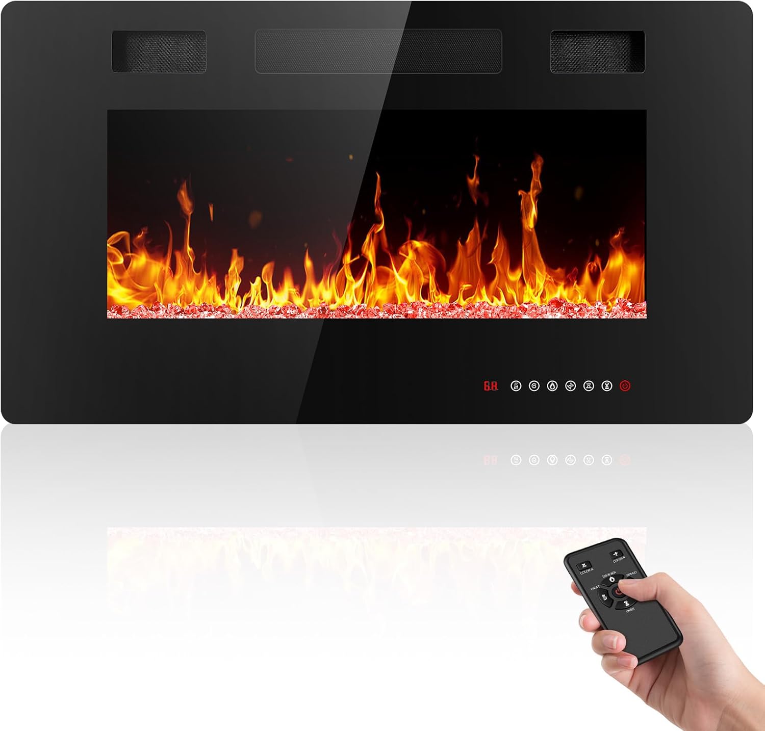 36 Inch Electric Fireplace Insert Ultra Thin Recessed Wall Mounted Fireplace Heater wourant