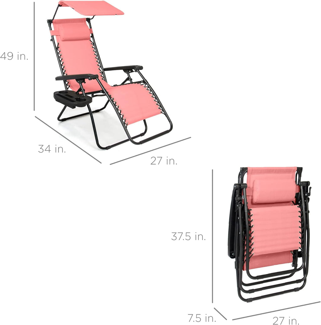 Best Choice Products Folding Zero Gravity Outdoor Recliner Patio Lounge Chair w/Adjustable Canopy Shade, Headrest, Side Accessory Tray, Textilene Mesh - Peacock Blue wourant