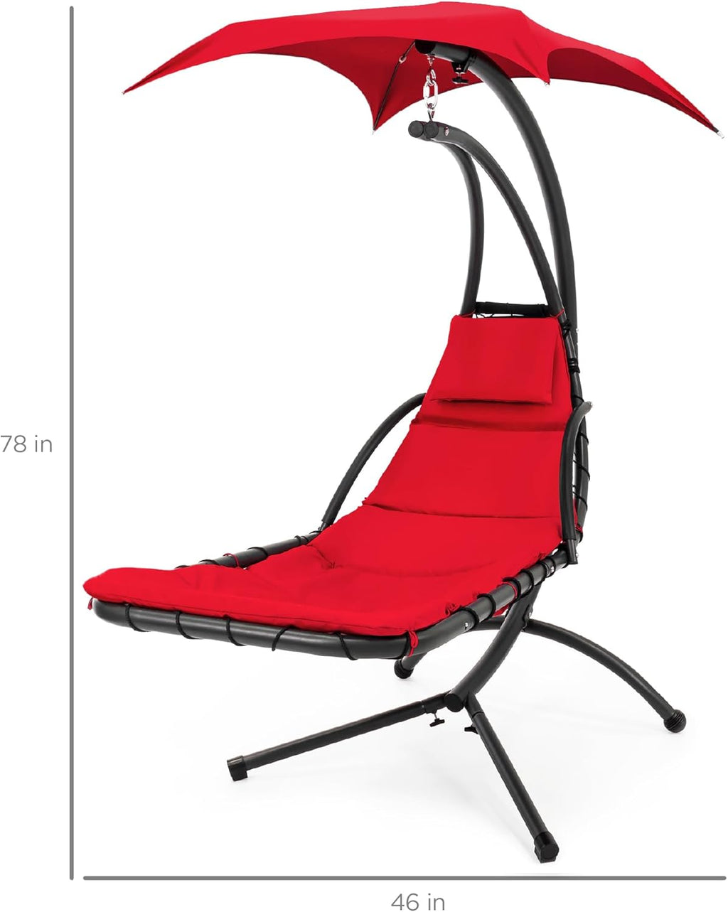 Best Choice Products Outdoor Hanging Curved Steel Chaise Lounge Chair Swing w/Built-in Pillow and Removable Canopy - Charcoal Gray wourant