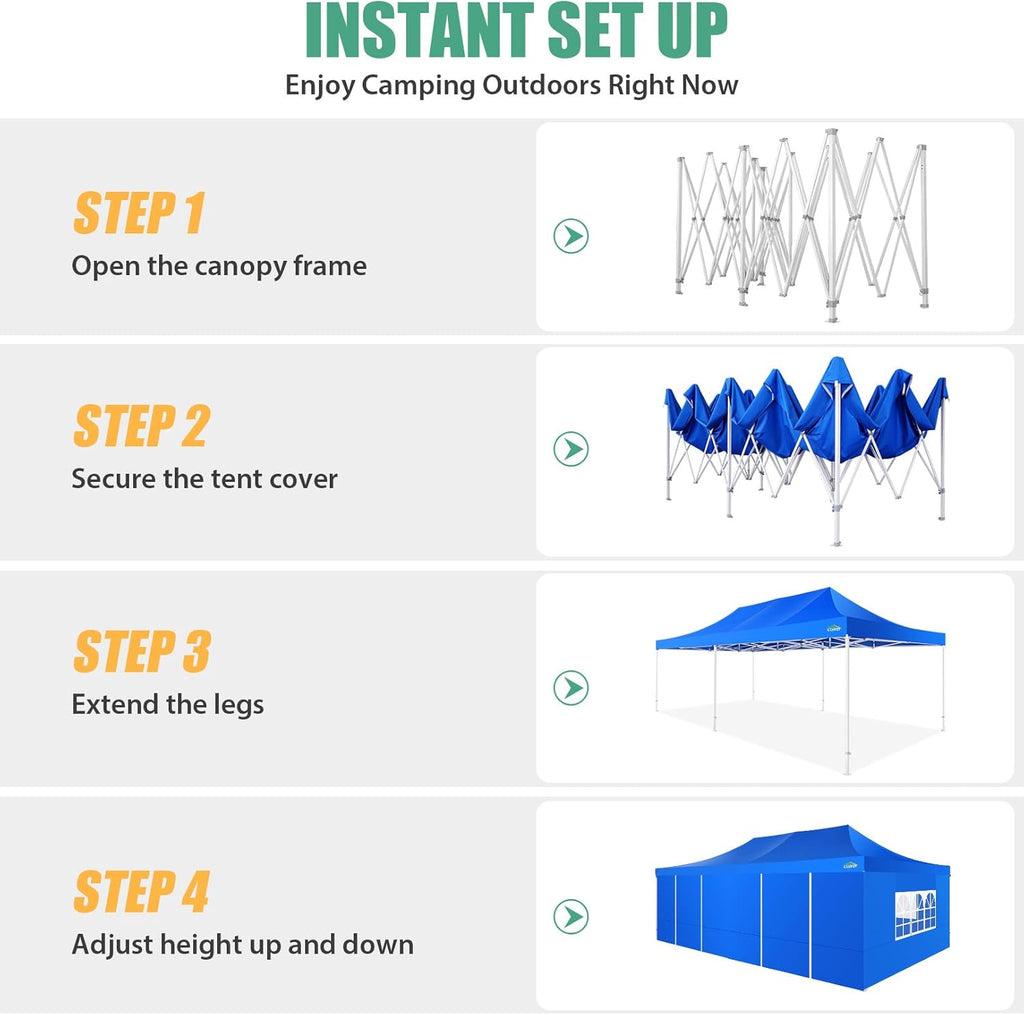 COBIZI 10x20 Heavy Duty Pop up Canopy Tent with 6 sidewalls Easy Up Commercial Outdoor Canopy Wedding Party Tents for Parties All Season Wind & Waterproof Gazebo with Roller Bag,Black(Frame Thickened) wourant