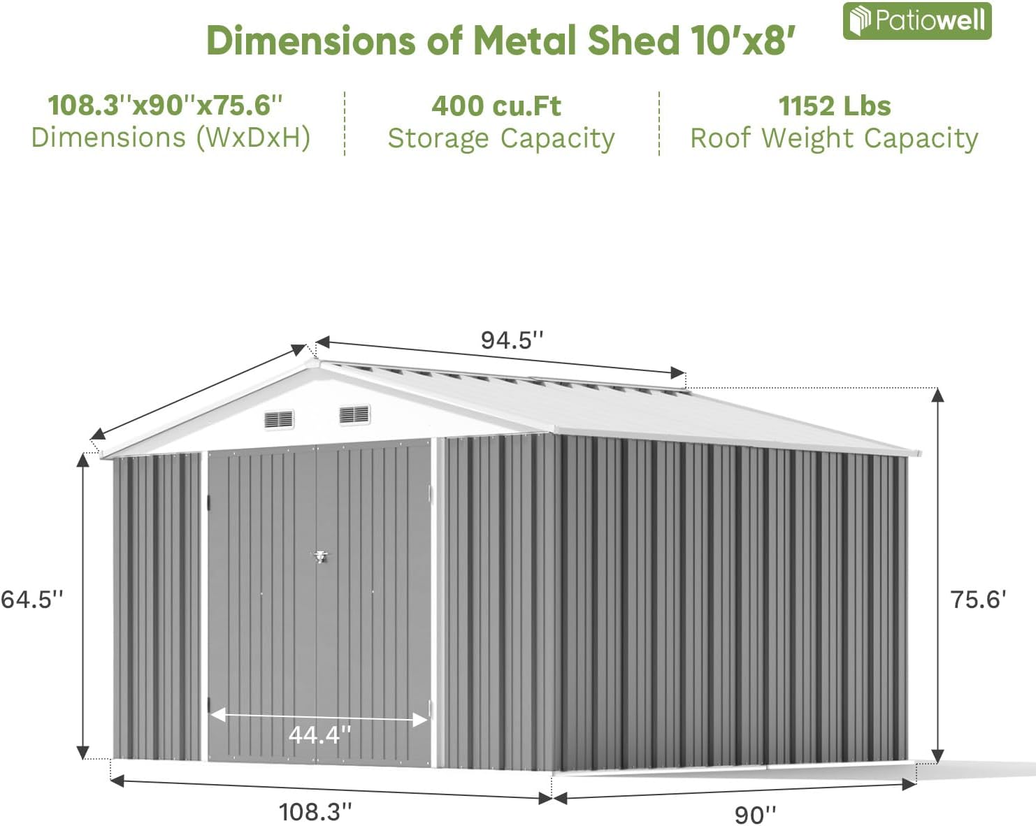 Patiowell 5x3 FT Outdoor Storage Shed Tool Shed with Sloping Roof and Lockable Door Metal Shed wourant