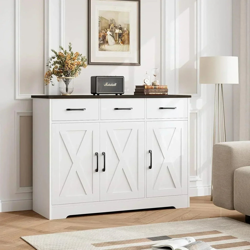 Modern farmhouse sideboard barn door buffet storage cabinet with drawers and shelves wourant